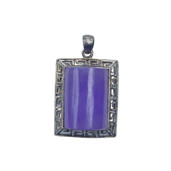 Vintage Purple Jade Sterling Silver Pendant Signed GSJ - Picture 1 of 6
